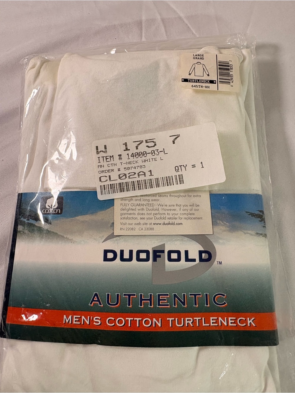 Men's White Cotton Turtleneck - Large